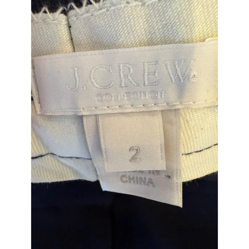 J Crew Collection Pants Women‎ 2 Navy Blue Silk Blend Ivory Stripe Side Preppy